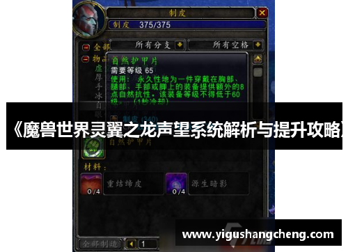 《魔兽世界灵翼之龙声望系统解析与提升攻略》